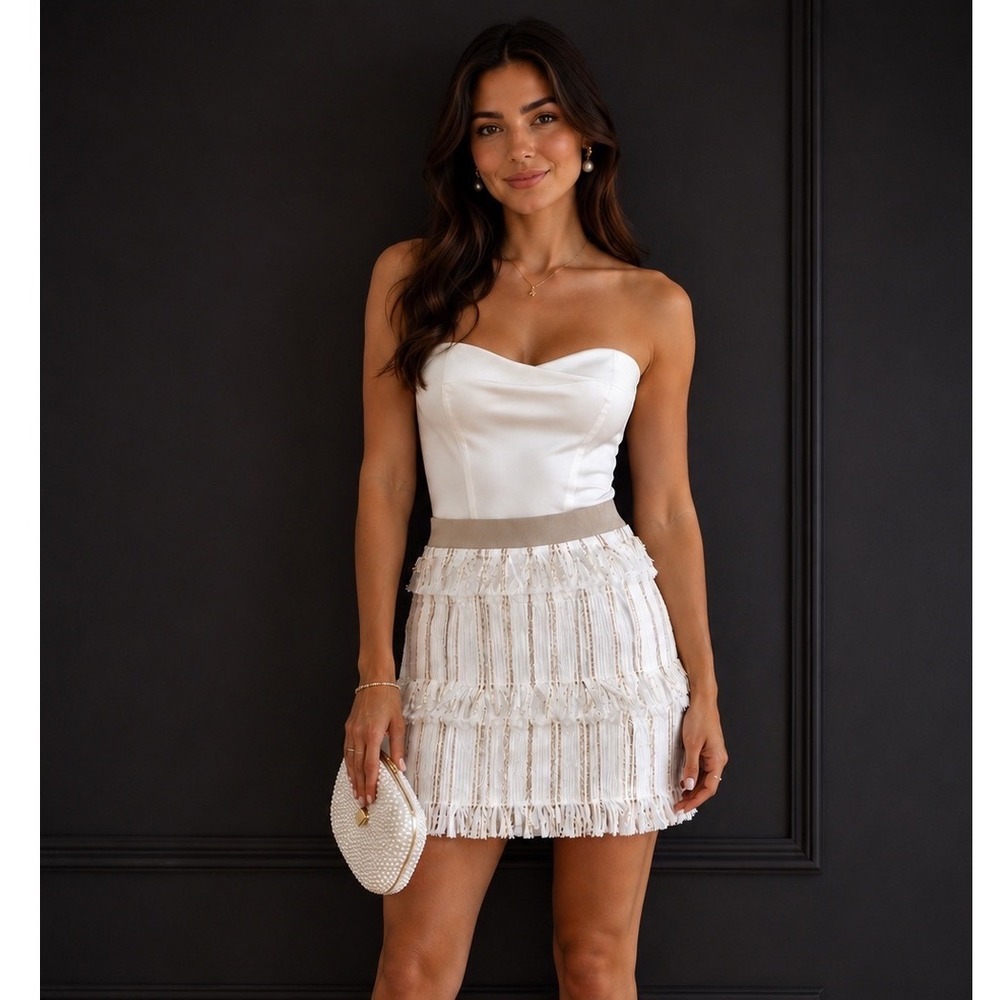 MarcoBologna Fringe Metallic Gold Stripe Mini Skirt 6 NWT Euro Summer  $410